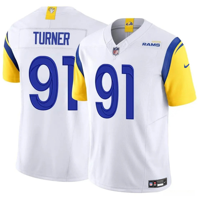 Men's White Los Angeles Rams #91 Kobie Turner 2025 F.U.S.E. Vapor Untouchable Stitched Football Jersey